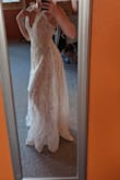 I absolutely love this dress! I had to put it on twice, because the first time I thought it made me look like i had a short torso buuuut second times the charm! It's super long on me but I'll get it hemmed with my wedding ceremony dress. I plan on wearing this for my reception (having a micro wedding) because it's so flowy and comfortable! (and gorgeous) I'll have to get the straps adjusted because they're a tad loose, and probs add some padding to the chest area as well. But otherwise, it fits nicely around my waist-- not too tight, and totally danceable. - Lindsay T.