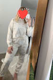 I've been on the hunt for a good matching set and I love this one. The pants are so soft. Light enough that I could wear it up to, like, 50 degrees and warm enough to wear when it's cold, too. The colors are duller than the photos, but you kind of expect that with tie-dye. The pants are a little tighter than I expected but definitely fit well. Not as flattering on the backside, but I was in the market for comfort, not tight pants. - Samantha H.