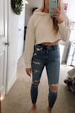 I really like this crop! It runs a little on the boxy side but most crops are on me (I have a super short torso). I ordered it in a small which is my typical size. It's a thinner sweatshirt material, but thicker than a tshirt. Definitely keeping it! - Lauren B.