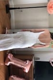 I LOVED the fit of this dress on. It's so flattering and sexy, but still elegant. I was worried it wouldn't be long enough to feel like a wedding dress vs maxi, but the way the bottom fell it would've been perfect with heels on. I tried on a size 6 which fit well but still had a bit of room on top, I think maybe I could've sized down and not needed alterations. The sequin is quite scratchy, so you'd need some kind of liquid bandage on your arms if you needed to wear it all night. I felt it would've been a great option, but my wedding dress try-on crew didn't agree. I ended up going with a completely different style, but I loved this dress. - Stephanie F.