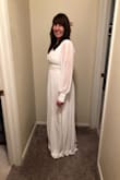 I spent a lot of time online looking for a simple, elegant dress with long sleeves and was so excited with this dress! It rivals all of the more expensive options that I found. It is formfitting in the bodice, drapes very nicely. It is very well-made with high-quality materials. It is long enough to allow for heels to be worn with it. Highly recommend! - Cindy H.