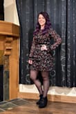 This dress exceeded my expectations! Super cute and comfortable. The band under the bust and the bands at the wrists are fitted/stiff and don't give any flexibility. Which I think is great because things don't move around. I went with pasties because the shoulders are see through just like the arms. The dress is very versatile and I'll be able to wear it for different events! - Tara H.
