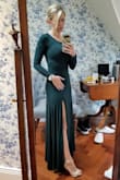 Wore to a friend's wedding in Ireland. It is a light weight jersey material - but full length so you can dress it up or down. Easy to pack in a suitcase and only needed a steaming to wrinkle-out for the big day. Wore spanks and full coverage bra. Lots of compliments - I wish I would have taken more pictures! - Michelle W.
