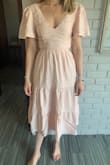 Wow this is such a cute dress. It is the perfect color blush and very flattering. I love that you can adjust the back tie to be looser or tighter. For that reason I think this dress could work well with most cup size. - Jayden J.
