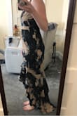 Bought this for my sister in laws wedding which is near a beach. I will be 6 months postpartum & still have a bit of a belly that sticks out so in the photos I do have spanx on. Snug in the hips and I'll need to find something to perk my chest a little because I don't fill out the top much but overall its a really nice dress and I'm excited to wear it. - Lauren G.