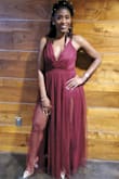 I bought this for for a wedding as a 2nd option which became my first! The dress is well made and beautiful. The top of the dress was a little big up top, but I have a pear shape so I'm pretty small up top. It also had LOTs of extra length, even with my 3.5 in heels I had the dress altered and it was perfect...the slits are high, bit not uncomfortable. Loved it...don't hesitate. - ALEXIS M.