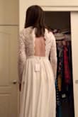 This is a charming dress and will work perfectly for my wedding. I usually wear a medium, but my measurements matched the small on the size chart almost exactly, and sure enough the small was the perfect fit. Obviously such an affordable cost comes with compromises: skirt is a little sheer so will need a slip; a button did pop off the back when I tugged a little too hard, which was easy to sew back on; and the waistband looks just a little cheap so I plan to wear a sash or belt to cover it up. Also, while the description says no bra needed, the dress doesn't offer any support in the chest area, so I will need a backless bra underneath. But otherwise, it is a beautiful and comfortable dress. I absolutely LOVE the lace, and it's very soft, not scratchy in the slightest! I just need something affordable and pretty to wear for one special day, and this fits the need exactly! - Tatiana R.