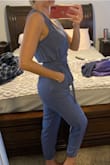 This jumpsuit is super cute and I love that you can wear a bra with it. The only reason I didn't give it 5 stars was b/c the material wrinkles easily. Other than that, it's great! - Kimberly P.