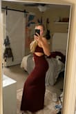 I sized up based on some other reviews, and it's a little loose but will be comfortable for the evening. The length is perfect and the color is darker in person, but still gorgeous. Love it! - Elise P.