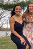 This dress is perfect. Wore it to an outdoor March wedding. It's hard for me to find dresses that I don't have to hem due to being 5'2" and this one hit just above the floor when I was barefoot and STILL looked great when I bought three inch shoes (honestly, I didn't expect it to be such a perfect length). Could've worn a regular bra, but I prefer the bra straps to not show at all and the straps on the dress are pretty thin. Wore a strapless bra with no issues! Love the leg slit! - Kimberly S.