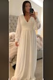 I am usually 5'7 132lbs I currently weigh 157lbs and I ordered this dress in a M to wear to an event and it fit so beautifully. Absolutely loved it but I decided to go with a different look (fitted to show my bump). 

Absolutely beautiful dress! And if my baby shower wasn't in June would most definitely wear. 

Highly recommend, nice fabric for the price. Best lulus dress I tried on (ordered 7) - Cali G.