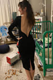 This dress is va va voom! What caught my eye was the deep-V back! Very sexy, but still classy. Love this for going out for a special occasion or for a cocktail event. - Aimee S.