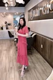 The color is unique, and I like the side open on the right. Personally, I think the side open a bit high, but we can easily fix this to the height that we feel comfortable. 
Overall, it is a lovely dress that fit true to size. Highly recommended this dress - VENUS N.
