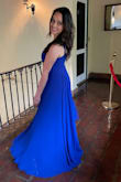 Beautiful formal dress, absolutely love the color. Fits great and very flattering. I am 5'5" it's a bit long but would be just right with 4 inch heels. Love this dress, just as pictured. - Stephanie D.