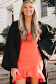 Wore this for my graduation and it is so flattering on the hips and stomach area and photographs so well! a little longer than I was expecting but still very cute - Alayna G.