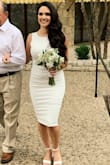 Got married in the perfect dress & couldn't be happier!! 
I usually wear M but went for a S because I wanted it very tight on my body, loved the results. Also not see through. Recommend it!! - JOANA S.