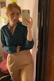 I am in LOVE with these pants... they are phenomenal! They made my booty look amazing & they fit so so well overall. I was worried the light color would be sheer but it really was not and I am not normally a fan of baggier work pants but these were great! - Julia L.