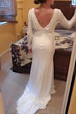 This dress just didn't have the laying, swaying effect I anticipated from the model. Did love the drop back. I generally find issues with the bodice or straps of dresses due to my height being all legs. On my body the breast material was too loose and shoulder area. - Jeana D.