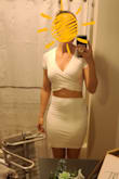 I am not usually a fan of contour dresses, but this is fantastic! The fabric is breathable and not constricting at all around the legs. very stretchy material. I tend to order larges but took a chance on the medium and it fits great! You can adjust the placement of the skirt for more or less stomach. - Kaitlyn L.