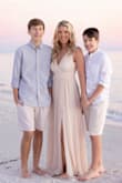 I was looking for a dress for family beach photos and this was perfect! The shirt is thick enough with the layers but very flowy ( not a word =) and light. The only thing that bothered me is when the pictures were done I felt it made my breast look huge. Probably because of the light fabric. I had the photographer shrink them so that's the only edit in the photos! I had the gardenia color. I ordered a medium, returned for a small but I think an extra small might have fit better. - LIndsay K.