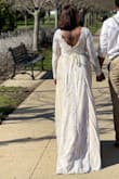 I got married yesterday and this was perfect for a courthouse! I wore 5" wedges which kept most of the dress off the ground. I got so many compliments and felt so beautiful in this. I bought a bridal belt separate to add some bling, but this was perfect, no complaints! - Kevonna M.