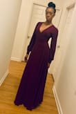 I absolutely love this dress!!! I NEVER do reviews but wanted to submit one in case someone was on the fence about buying this dress. I didn't want to take it off. I wore this to a wedding and I got sooo many compliments!! Gorgeous color! The fit was perfect! I normally wear an XS but I could have gone up a size only because it was a little more revealing in the bust then I'm used to but it wasn't a problem. I purchased the green as well because I was torn between the 2 colors. That one was gorgeous as well but I did return it. This purple, Buy this dress!!! - Tonika P.