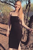 I absolutely loved this dress! I wore it for my sisters bachelorette party in Scottsdale, AZ and it was so comfortable and stylish. The fabric hugs your curves and is so comfortable! The gold zipper in the back is the perfect touch for a timeless little black dress. I'll be keeping this for future events for sure! - Madeline G.