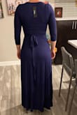The fabric is nice, very comfortable. But it looked more like a choir dress than I wanted. The slit is only visible if you pop your knee out. And if you are big chested... look out! - Molly M.