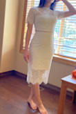Ordered this dress for my bridal shower. Perfect fit on me! There is no stretch to the fabric so if your measurements are higher than mine then definitely size up. Fits my curves just right. Quality of the fabric feels so soft and comfy. Everyone would look amazing in this dress. - Julie V.