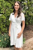 This dress was perfect for my bridal shower! I first ordered a small but did not have enough fabric to wrap around my waist and cover my chest fully. The medium fit perfectly without any gapping at all. I received so many compliments! - Janelle H.