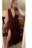 This dress is such good quality. Feels just like something you'd wear to prom. Isn't shear at all due to it's three different layers. It fits perfectly at my waist with a little extra room for comfort! The color is exactly what it looks like in the picture. I do have to get the bust taken in a little bit but it was expected once I looked at the sizing chart. Also a little long but it was expected as well. All around I LOVE this dress. I'm so excited to wear it to my brother in laws wedding this summer. - Steffanie A.