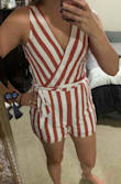 The romper was so cute and I loved the fit but...way too short for the tall people. My butt was hanging out :( - Jeanette O.