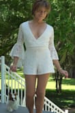 This sweet little white romper is a total attention grabber. It's perfect summer casual wear. However large breasted gals should probably take a pass on it. - Julie D.