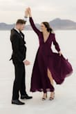 If you want a dress that moves, this is your gal! She was perfect for my engagement shoot. The color is so rich and beautiful. Button detail on the sleeve is to die for and the plunging neckline worked well with my smaller chest. ORDER THIS, you won't regret it. - Leslie O.