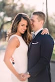 I wore this dress for my engagement session. I am typically a XS in dresses, but ordered the XS and S. While the XS did fit, I decided to size up as it helped smooth out my hip bones from being so prominent as it is a very fitted dress. I loved it though and would definitely recommend it! Very elegant! - Jaclyn H.