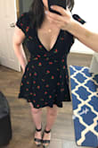 Love everything about this dress; the cherry pattern, the light and flowy fabric, the neckline and empire waist! It runs really small on the waist (but if I buy a bigger size the top will be too big). It is short (I'm 5'2) so if you're tall you might need to go up a size. - Jinna R.