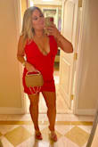 It fits great!!! Use some boob tape - flattering in all the right areas! It's stretchy and thick material. I loved it! - Kim P.