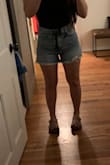 I love these shorts, they are so comfortable! I got the large because I don't like shorts right on my thighs and I'm glad I did. They don't ride up and are so cute! Athletic build. - Andrea L.