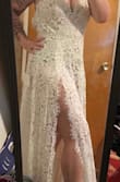 Love this dress. Sexy and classy. Lace isn't too see through. Runs a little large in the chest and length but will be getting altered before my wedding. Love love love the slit and eyelash lace. - Alesha W.