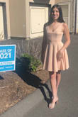 The material was no nothing shows. As a wonderful fit to it. Didn't move around as much only with the wind. But beautiful dress for graduation. - Yamile B.