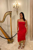 I had ordered two dresses before this one from other sites and neither was what I had hoped. This dress is just as pictured and fits great! Tight fitting with room to stretch. I was comfortable the whole evening. - Lourdes D.