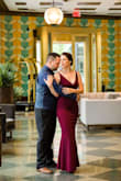 I'm always between sizes--either a loose large or a tight medium. I went with medium and this dress has a perfect amount of stretch+structure. - Jaclyn S.