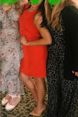 To begin, I love this dress!! I got so many compliments on it. My olive skin tone matched the beautiful red/orange of the dress and the colors really felt so fashionable and fun.
Next, it runs small. I am usually a small or extra small at Target. This dress, I had to get a medium and it fit perfectly. So order 1 size up.
Also, the bow is such a beautiful part of the dress... but it is COMPLICATED to get it right!!! It took me an hour to get it to where I kind of wanted it. Ultimately, I had to get a family member to help me and then we had to safety pin the crap out of it. Cause if that bow comes undone!!!.... you will be NAKED.
With all that said, I really really love this dress! So pretty. Looks great with a pair of nude heals. It's sexy, it's modern, it's awesome!! - Shirley G.