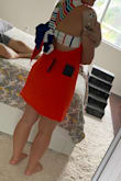 The dress is gorgeous and the fabric feels good. But I couldn't put it on without undoing the back and then I couldn't make the bow look like the picture bow anymore. It also runs a bit small because I am a Lulus small but the upper part was flattening my chest snugging it uncomfortably. So I feel like I needed a medium for the upper part, but then the waist would probably be loose. I don't know. I loved the dress, but it didn't fit me right. Ohhh and a downside is that it needs to be pressed. Otherwise you'll look like a cow has chewed on your dress. - Lais G.