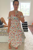 This dress looks so good and you can wear it confidently regardless of how much lunch you eat because it's so flowy. Although I'm only 5'2", this maxi doesn't drag on the floor which is a huge plus! It is easy on the eyes and gorgeous. However, look at the size chart and listen to it. In my case, for example, my waist is 27". The size chart says that's the ceiling waist size for the SM size. That's true because if I had an inch more I'd have to size up. It's very snug on my waist. Also, the slits are perfect. They're huge but sewed in a way that still makes it modest. The only downside is that I feel like I'll have to unbutton the whole front every time I wear it. But I'm in love with this dress. Seriously, just buy it!!!! - Lais G.