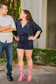 Bought this for my engagement photos and paired it with the hot pink wrap shoes. I was in love!!! I only mark it as runs a little small because the shorts were a little short for me but once I was comfortable it was ok. - Ashley C.