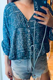 Got a Size S and it fits a little baggy just the way I like it. It looks classy and boho on me and I love it! I got small boobs so the deep V cut isn't too low to the point where it feels a little too deep, making my tatas look smaller! - Sohee K.