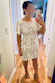 I am wearing this to my bridal shower. 
It fits so perfect. I ordered size medium and it's long enough, even when I bend over. 
The the lace is great quality- it does not look cheap. 
Not much stretch, but it's super comfortable and lightweight. 
Fiancé approved. 
The  previous reviews really helped me choose which size, I love Lulus website for that reason. - Kaitlin S.