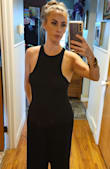 I really like the cut of this tank and the way it makes my all shoulders look good. I do wish it were longer. It's fine if you tuck it in but I feel like if I wanted it out it wouldn't be long enough to cover my mommy tum. Also, I have to use fashion tape to keep my bra from popping showing but I was prepared for that after seeing other reviews before I bought it. That being said, I'd still but it again. - Elizabeth B.
