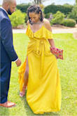 I wore this to a July wedding in North Carolina the day after a tropical storm so the heat and humidity was crazy. I was in it for almost 10 hours, indoors and outdoors, comfortable the entire time - even after my husband spilled a cup of Hennessy all over me. Something about the material and the color you just couldn't tell (unless you got too close and smelled me). This dress is heavier in the body than it looks, but it's a good thing: the weight keeps it from flying open in the breeze. The slit only shows when you sit down or when you want.
I knocked a star off (almost two tbh it was very annoying) because the button at the bust pops open at the slightest movement. I've seen stronger buttons on a newborn's onesie and where it's placed it's really noticeable if it's undone so I was constantly having to refasten it even with 4 safety pins surrounding it (this was so my bust didn't escape). If it wasn't for the button, full marks! I felt like literal @deepfriedhoney, so it fit me well! :) - Maria H.